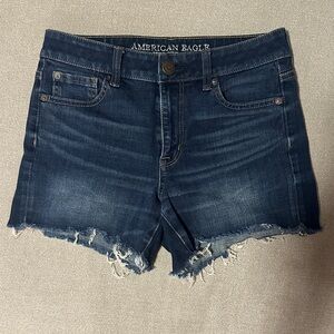 American Eagle Outfitters Women's Distressed Dark Blue Jean Shorts